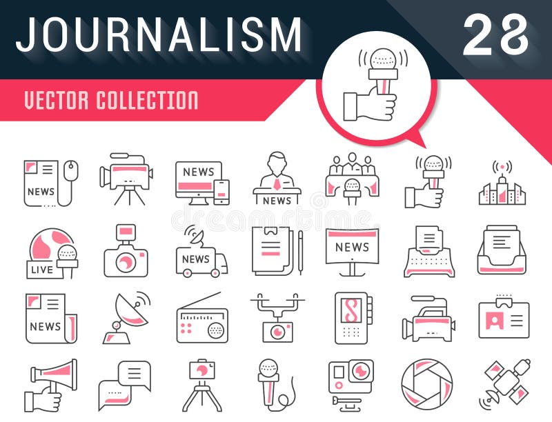 Set Vector Flat Line Icons Journalism stock illustration