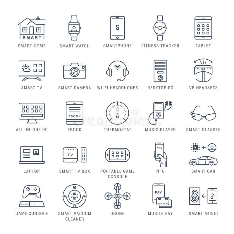 Значок умной камеры как выглядит Set Vector Flat Line Icons Smart Device Stock Illustration - Illustration of log