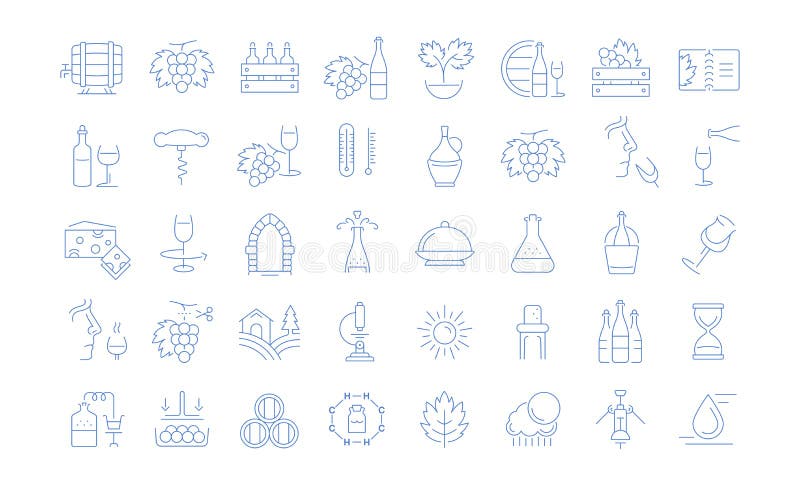 Set Vector Flat Line Icons Wine vector illustration