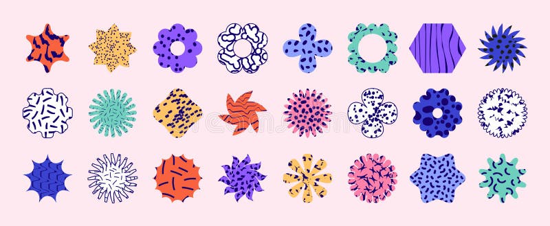 Set of vector geometric memphis shapes. Abstract simple basic shapes with patterns and textures. vector illustration