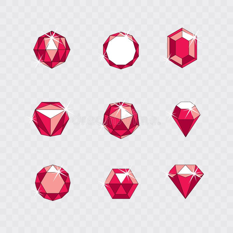 Set of vector glossy red ruby gems illustrations. Creative business logo. vector illustration