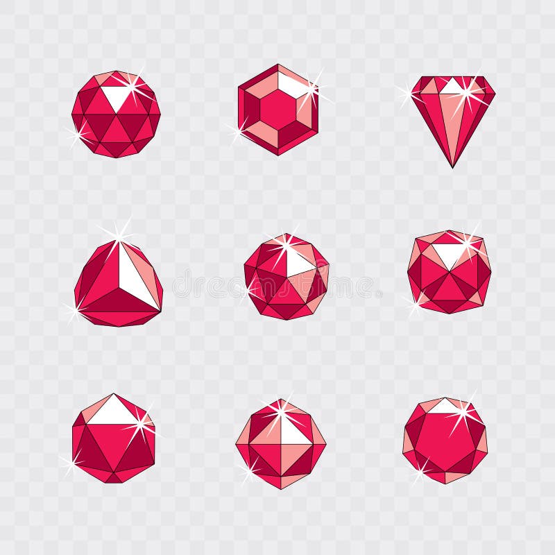 Set of vector glossy red ruby gems illustrations. Creative business logo. vector illustration