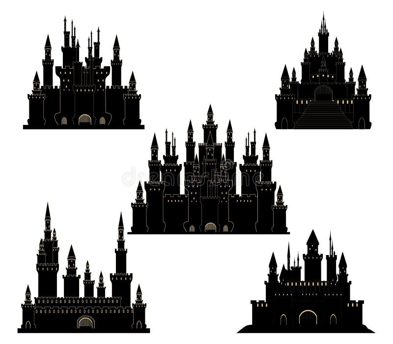 Set of vector hand drawn castles stock illustration