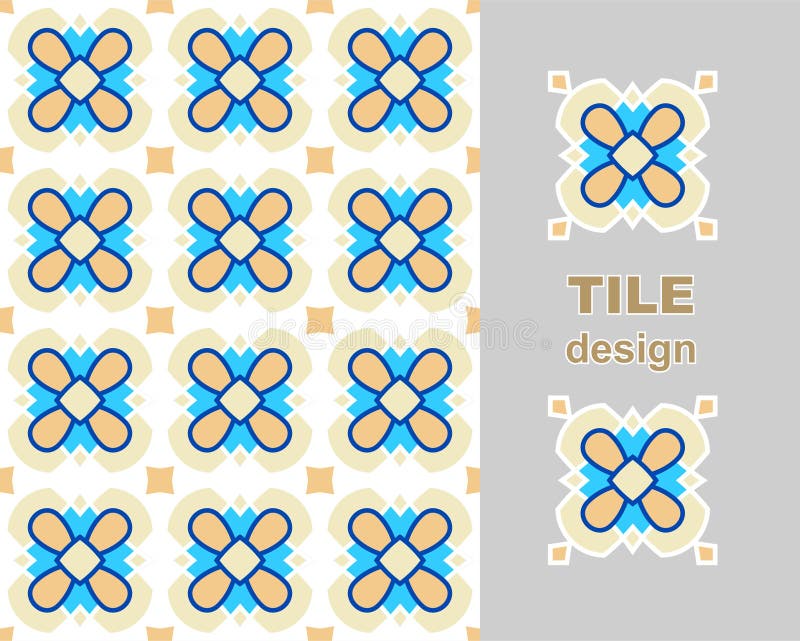 Set of vector hand drawn pattern of square ceramic tile. Ornate patchwork pattern design. Typical Mediterranean floor stock illustration