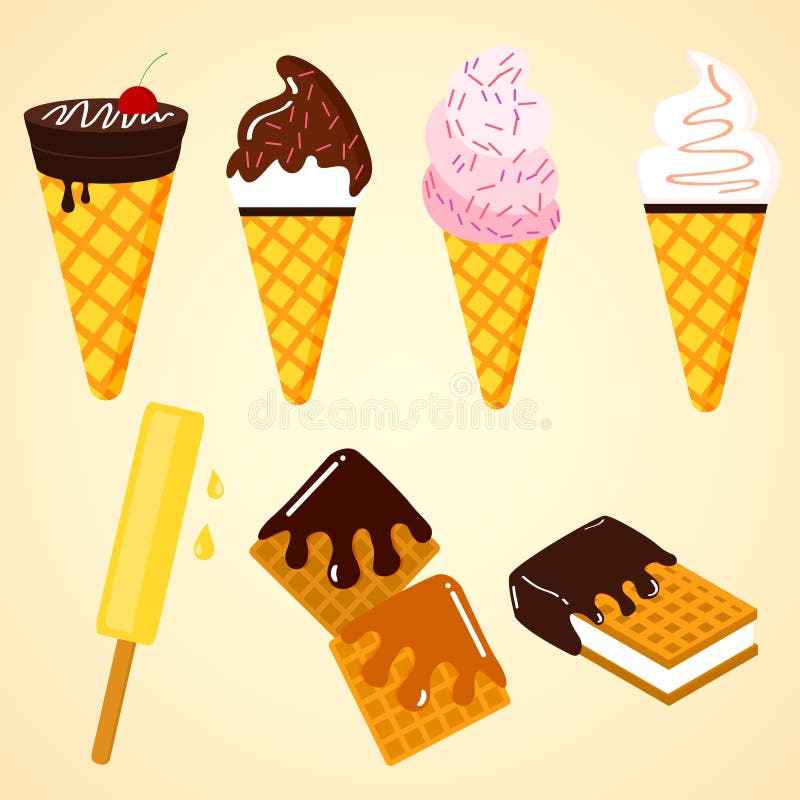 Set of vector ice cream and waffles in flat design. vector illustration Set of vector ice cream and waffles in flat design. vector illustration