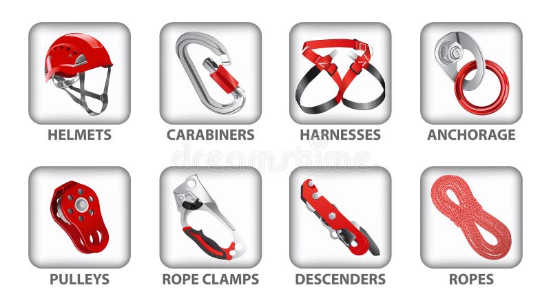 Set of Vector Icons or Illustrations of Equipment for Work and Safety at  Heights and Rope Climbing Stock Vector - Illustration of carabine,  illustrations: 132676102