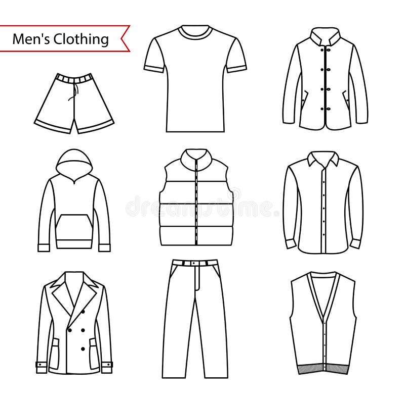 Set of Vector Icons of Men S Clothing for Your Design. Outline Men S ...