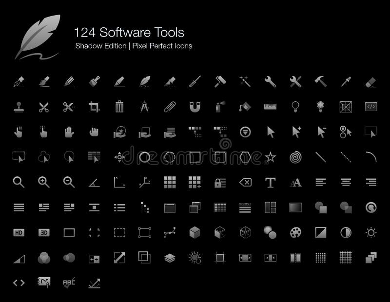 Software Tools and User Interfaces Pixel Perfect Icons Shadow Edition.  Stock Vector - Illustration of lasso, navigation: 146607775