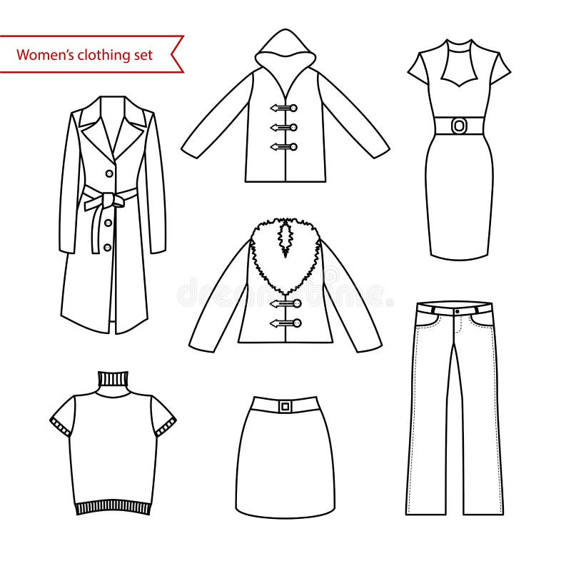 Set of Vector Icons of Women S Clothing for Your Design. Outline Women ...