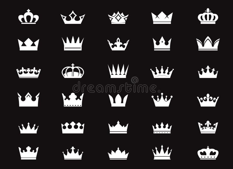 Set of Vector King Crowns Icon on Black Background. EPS Outline  Illustration Stock Vector - Illustration of gold, collection: 174673312