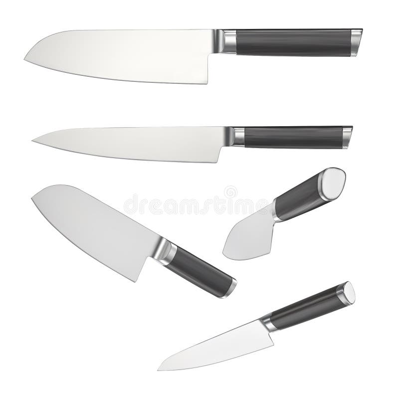 Kitchen knives big size set isolated on white Vector Image