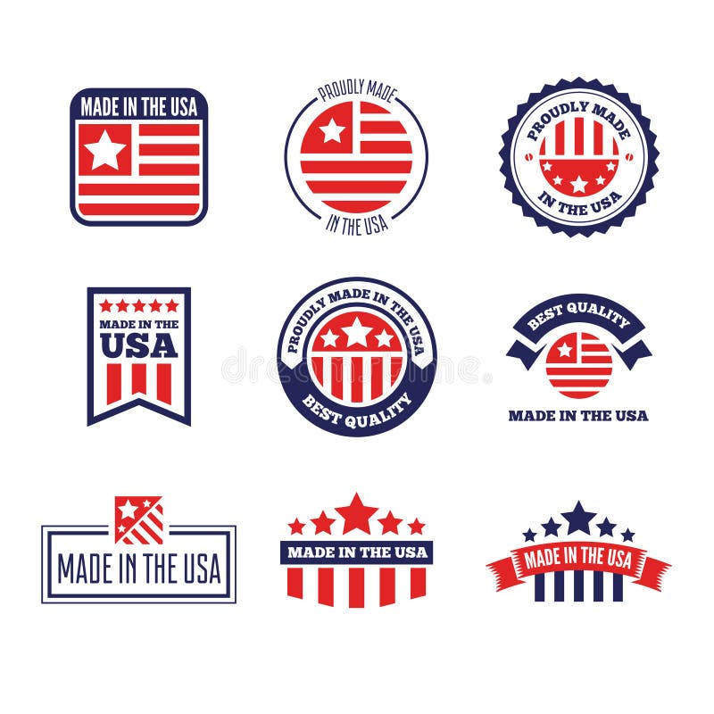 Set of Vector Labels, Logo, Badges and Signs Made in USA Stock Vector Illustration of