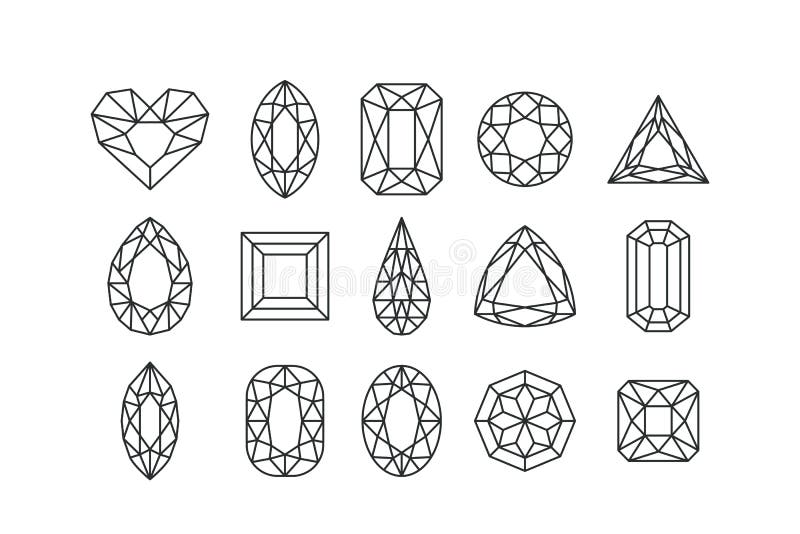 Set of vector line art gems and jewels isolated on white background. Linear diamonds with different cuts. vector illustration Set of vector line art gems and jewels isolated on white background. Linear diamonds with different cuts. vector illustration