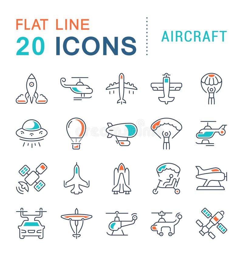 Set Vector Line Icons Of Aircraft. Stock Illustration - Illustration of