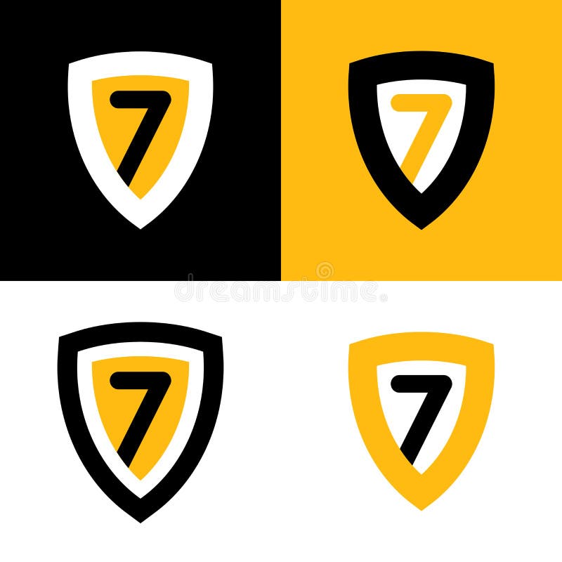 Set of Vector Logo in Black, yellow and white colors. Shield Badge with Seven. royalty free illustration Set of Vector Logo in Black, yellow and white colors. Shield Badge with Seven. royalty free illustration