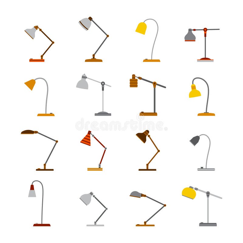 Set of vector office table lamps in flat style