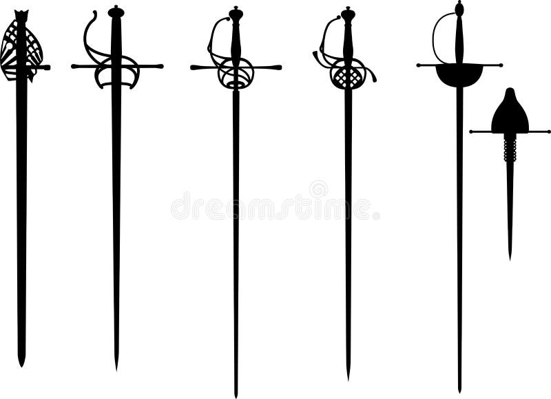 Set of the Vector Rapier and Epee Silhouette for Fencing or Duel Stock