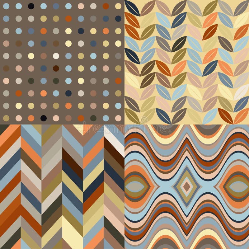 Set of Vector Retro Seamless Abstract Wavy Backgro royalty free illustration