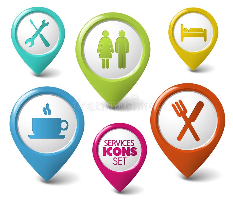 Download Set Of Vector Round 3D Pointers For Services Stock Vector - Illustration of hostel, label: 22495318