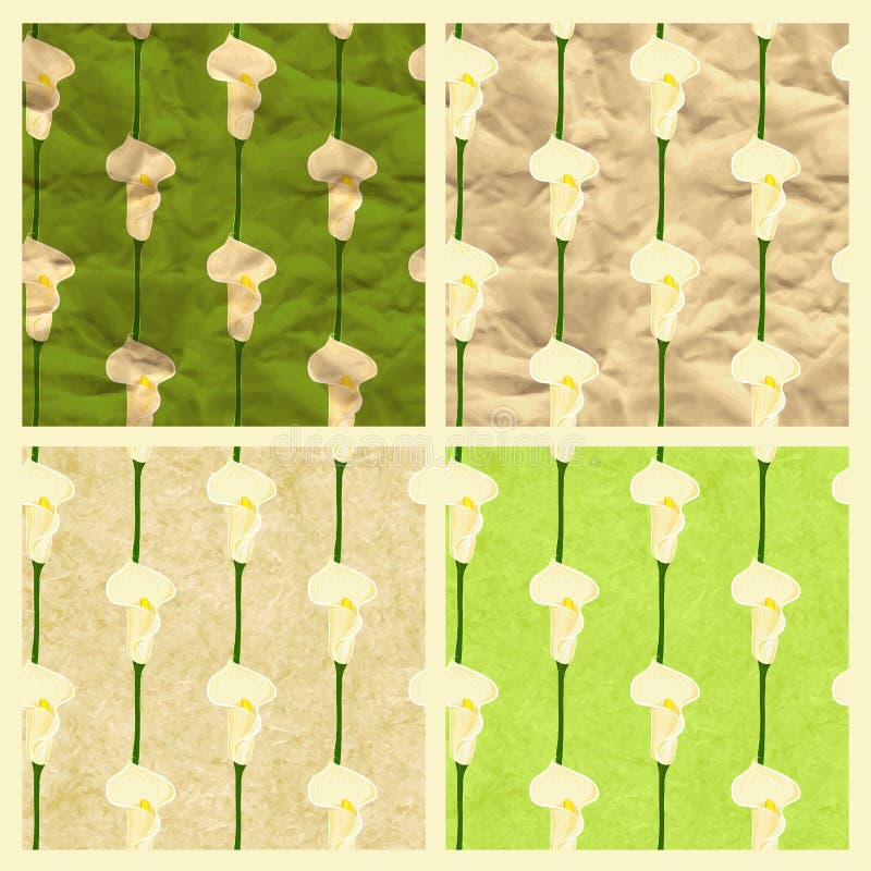 Set of vector seamless pattern with calla