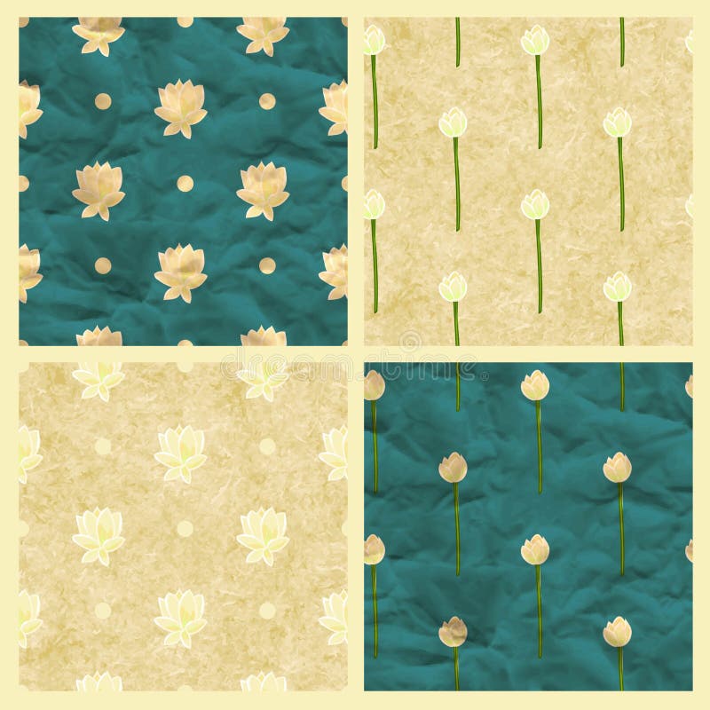 Set of vector seamless pattern with lotus