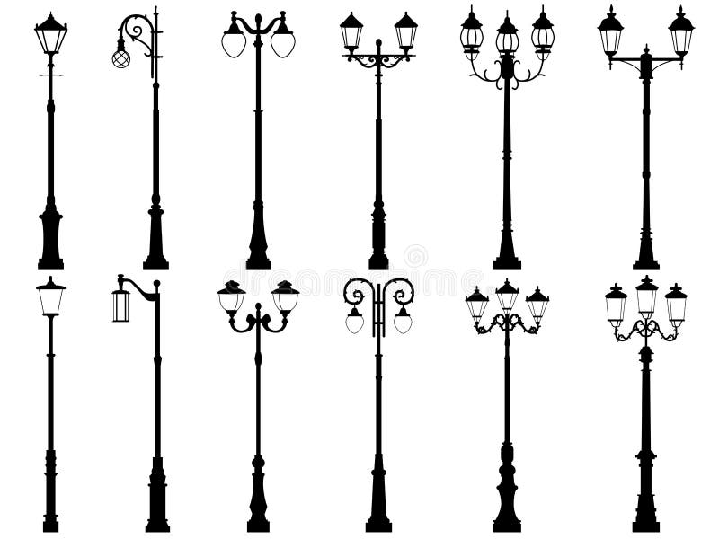 Set of vector silhouettes of lamppost.