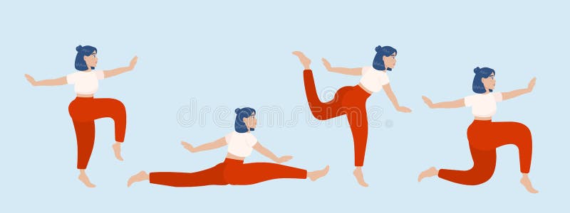 Set of vector silhouettes of woman doing yoga exercises stock illustration