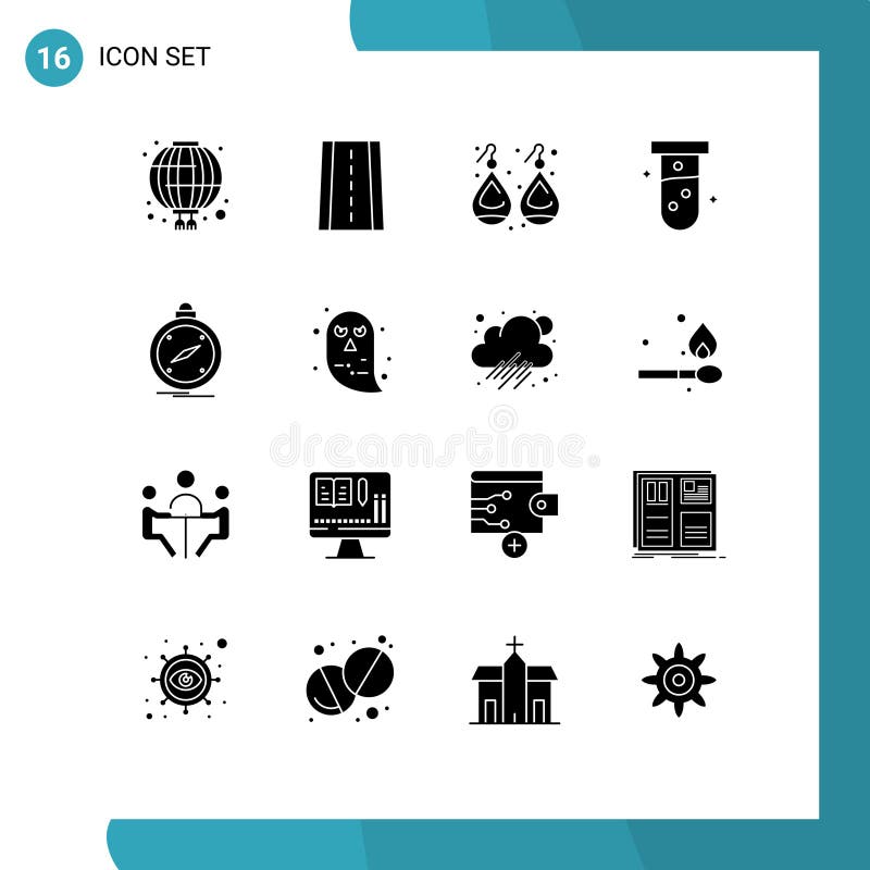 16 User Interface Solid Glyph Pack of modern Signs and Symbols of navigation, compass, gold, lab, medical stock illustration