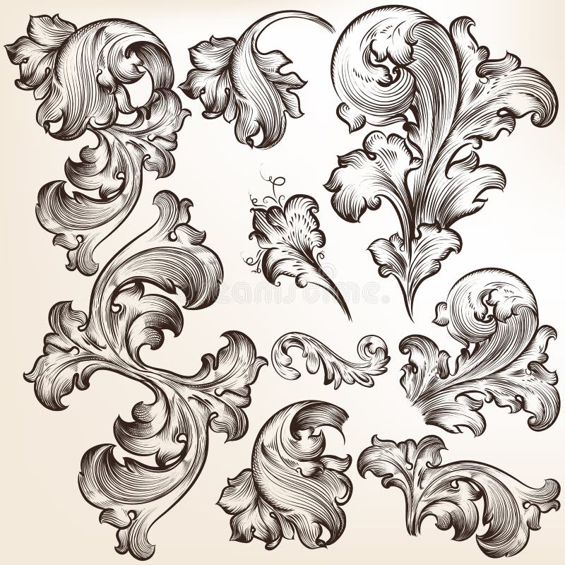 Set of Vector Swirls in Vintage Style for Design Stock Vector ...