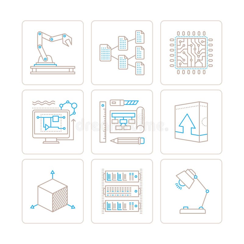 Set of vector technology icons and concepts in mono thin line style vector illustration