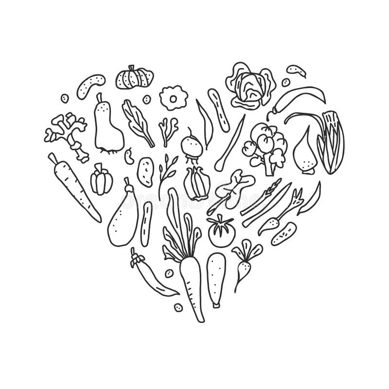 veggies clipart black and white hearts