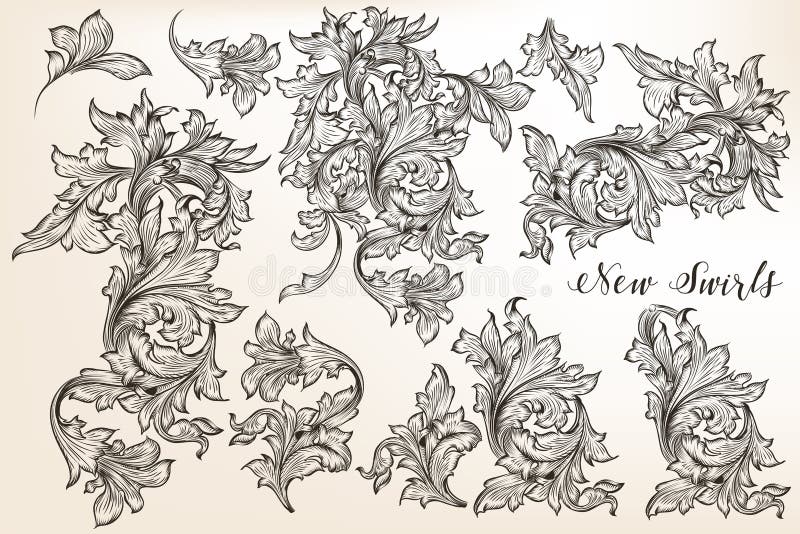 Set of vector vintage flourishes for design in antique style royalty free illustration