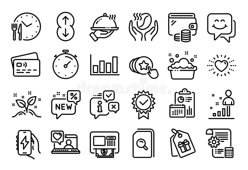 Set vectorial de setări pentru fața zâmbetului plan și pictogramele pentru linia de cafea setate. vector royalty free illustration