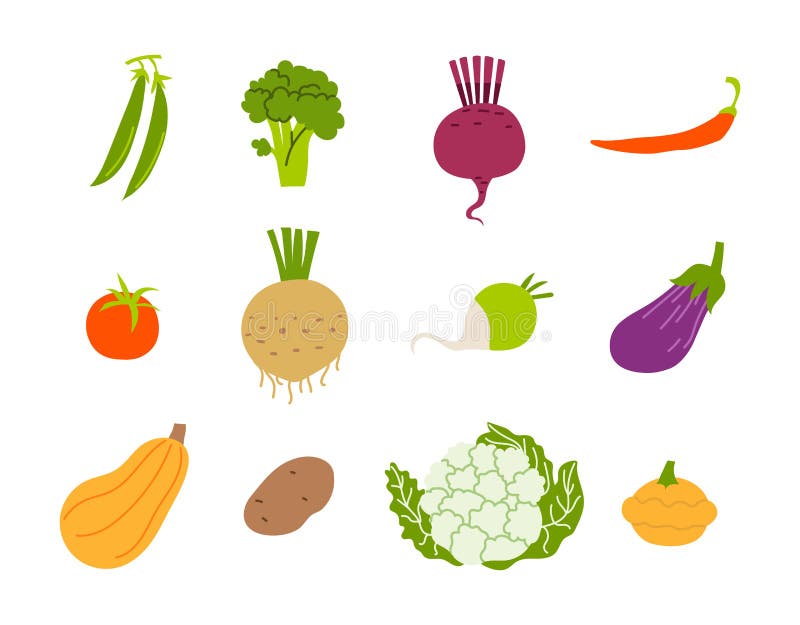 Set of Vegetables. Collection of Cartoon Vegetables on a White ...