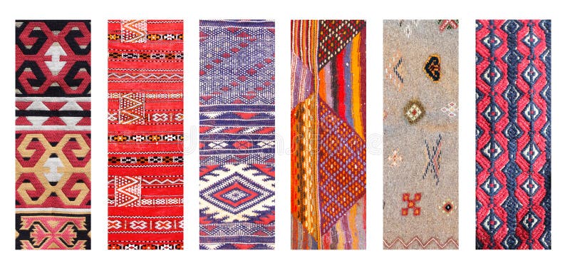 Set of vertical or horizontal banners with textures of berber traditional wool carpet with geometric pattern, Morocco, Africa. Motley carpets stock images, royalty-free photos and pictures