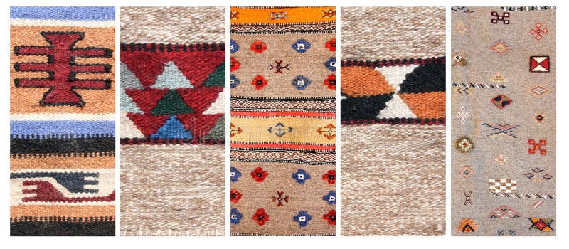 Set of vertical or horizontal banners with textures of berber traditional wool carpet with geometric pattern, Morocco, Africa. Handmade carpets collection. Motley carpets stock images, royalty-free photos and pictures