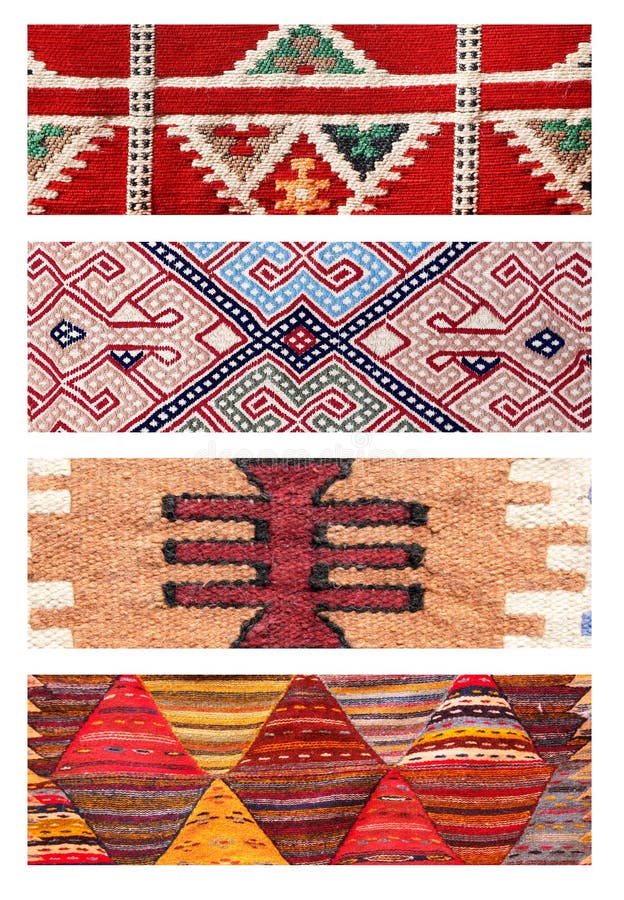 Set of vertical or horizontal banners with textures of berber traditional wool carpet with geometric pattern, Morocco, Africa. Handmade carpets collection. Motley carpets stock images, royalty-free photos and pictures