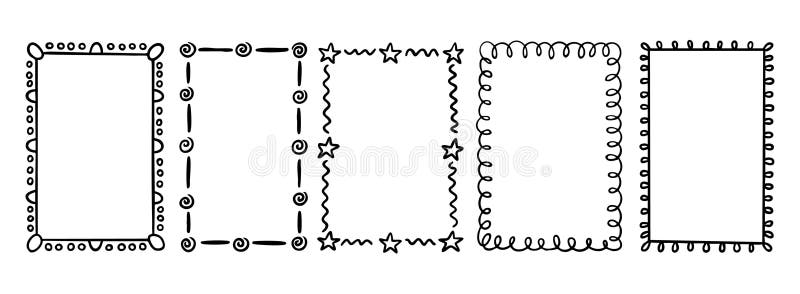 Set vertical rectangular frames, Doodle style, hand drawn, ornate decorative elements for framing details for posters vector illustration