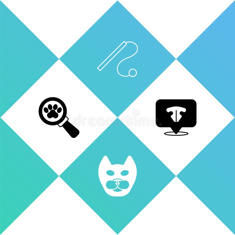 Set Veterinary Clinic, Cat, Pet Cat Toy and Nose Icon. Vector Stock