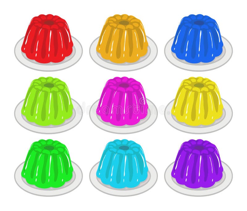 Set vettoriale di pudding di gelatina di frutta su una piastra illustrazione di stock