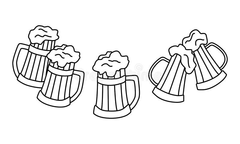 A set of vintage beer mugs with foam. Vector royalty free illustration