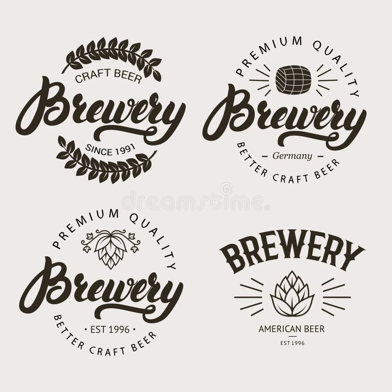 Set of vintage brewery badge, label, logo template designs. stock illustration