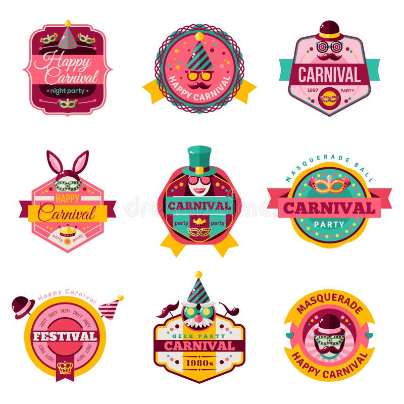Mardi Gras Carnival Stickers Patches Badges Set Icons Design