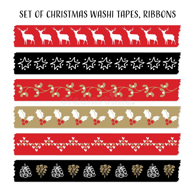 Christmas washi tape strips collection Royalty Free Vector