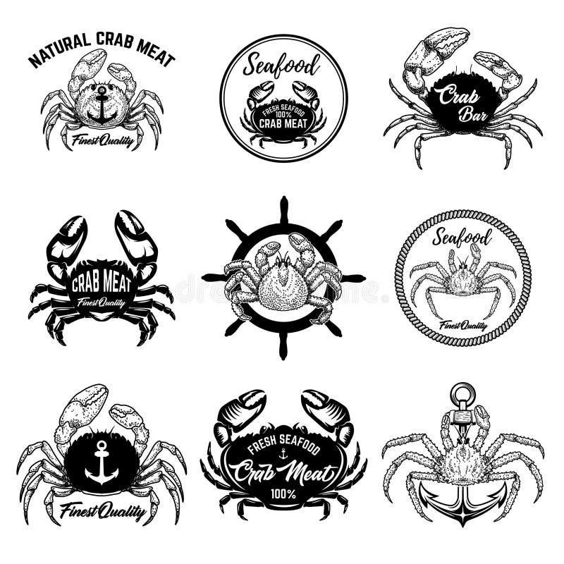 Set of Vintage Crab Meat Labels. Crab Meat Stock Illustration