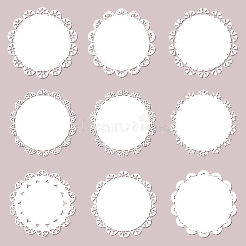 Set on vintage doilies on craft paper background. Lace paper cutout for napkins, laser cut. Vector illustration vector illustration Set on vintage doilies on craft paper background. Lace paper cutout for napkins, laser cut. Vector illustration vector illustration