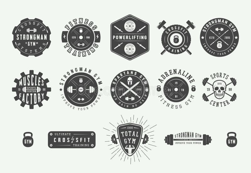 Set Of Vintage Gym Fitness Logos Emblems Badges Labels Marks And