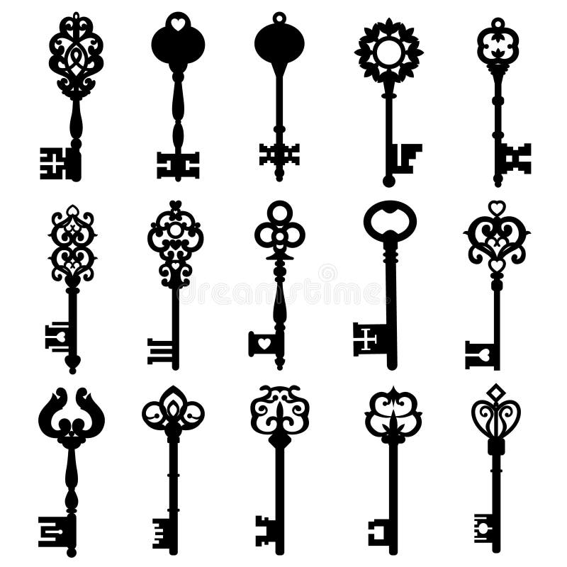 Antique keys icon set Royalty Free Vector Image