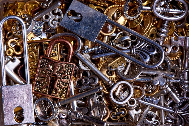 Set of vintage keys and locks close-up stock images Set of vintage keys and locks close-up stock images