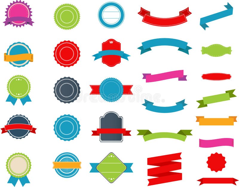 Set of Vintage Labels, Ribbons, Sticker and Badges Stock Vector